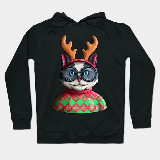 Ugly Christmas Cat Kitty Novelty Meeowee Catmas Gift Hoodie by Blink_Imprints10